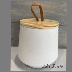 Ceramic container with natural wood lid - Target home decor and storage